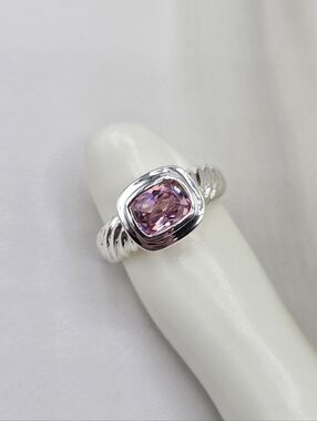 Swarovski Crystal Elements Silver Ring Pink Size 7 Bezel Set Bridal Casual